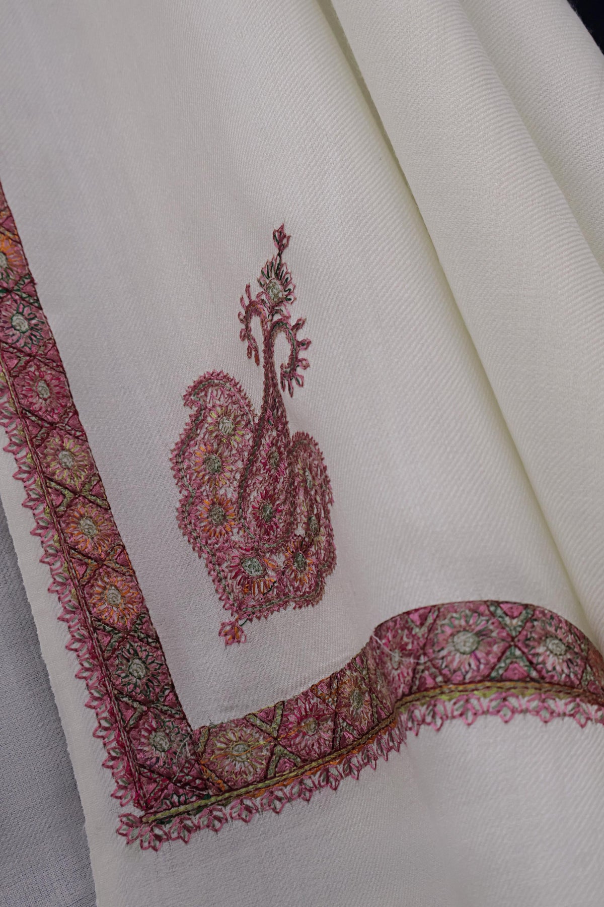 Embroidered Broder Pashmina Shawl  3898 Cream B