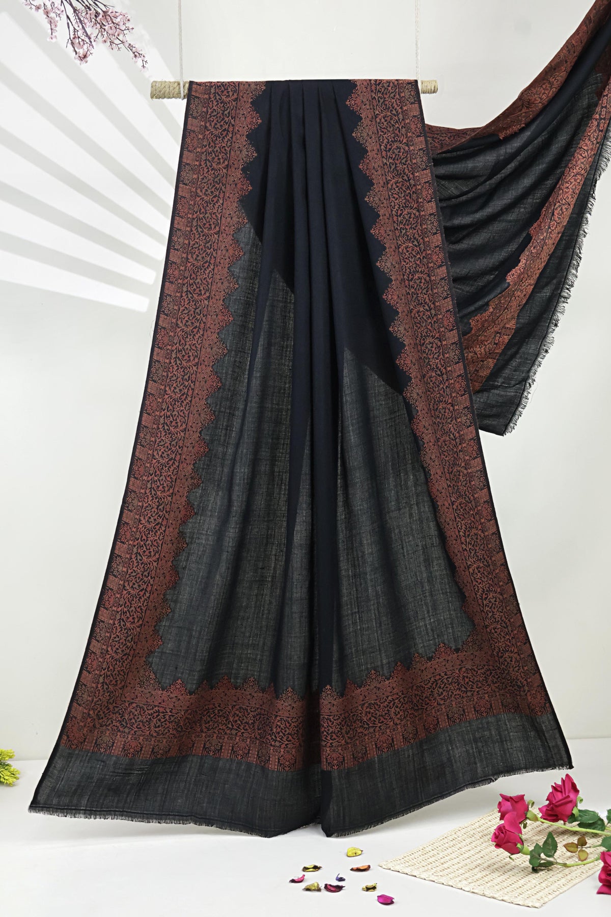 Kani Border Pashmina Shawl  3938 Black