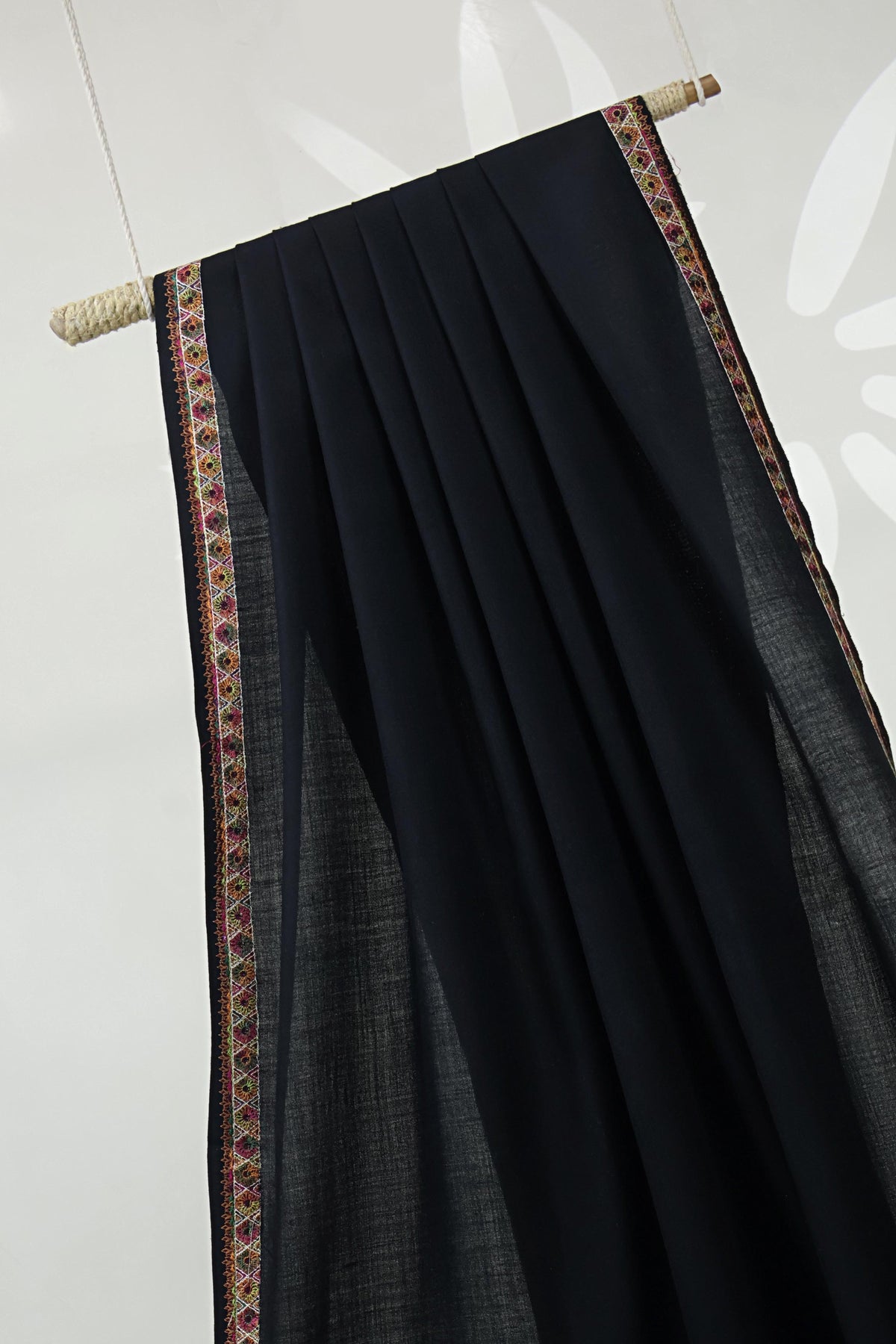 Embroidered Broder Pashmina Shawl  3898 Black