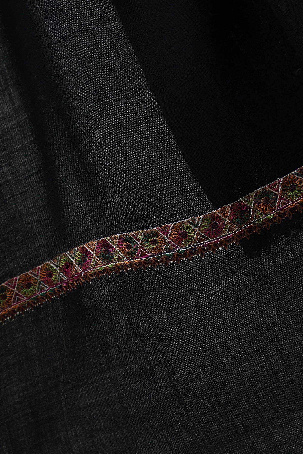 Embroidered Broder Pashmina Shawl  3898 Black
