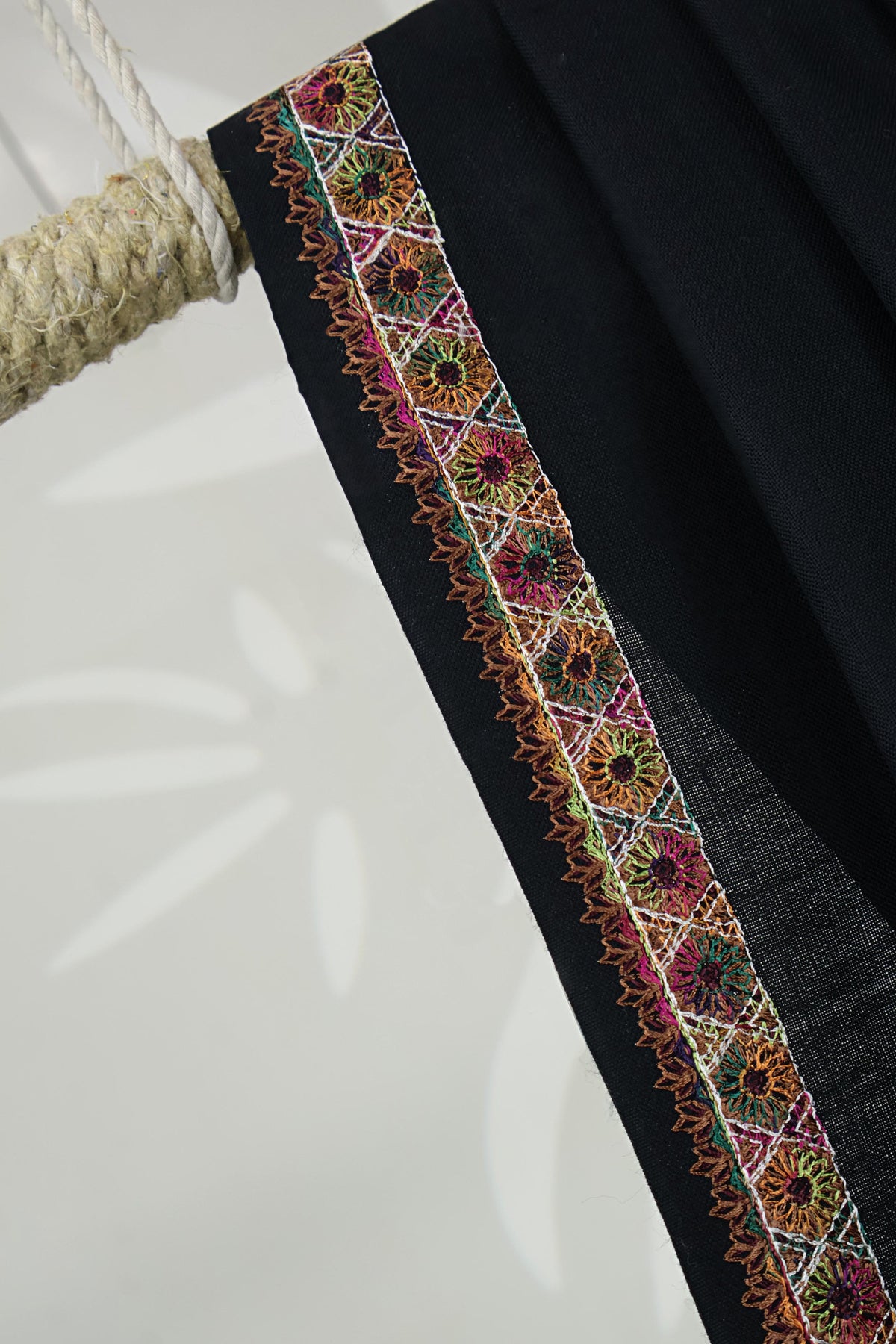Embroidered Broder Pashmina Shawl  3898 Black