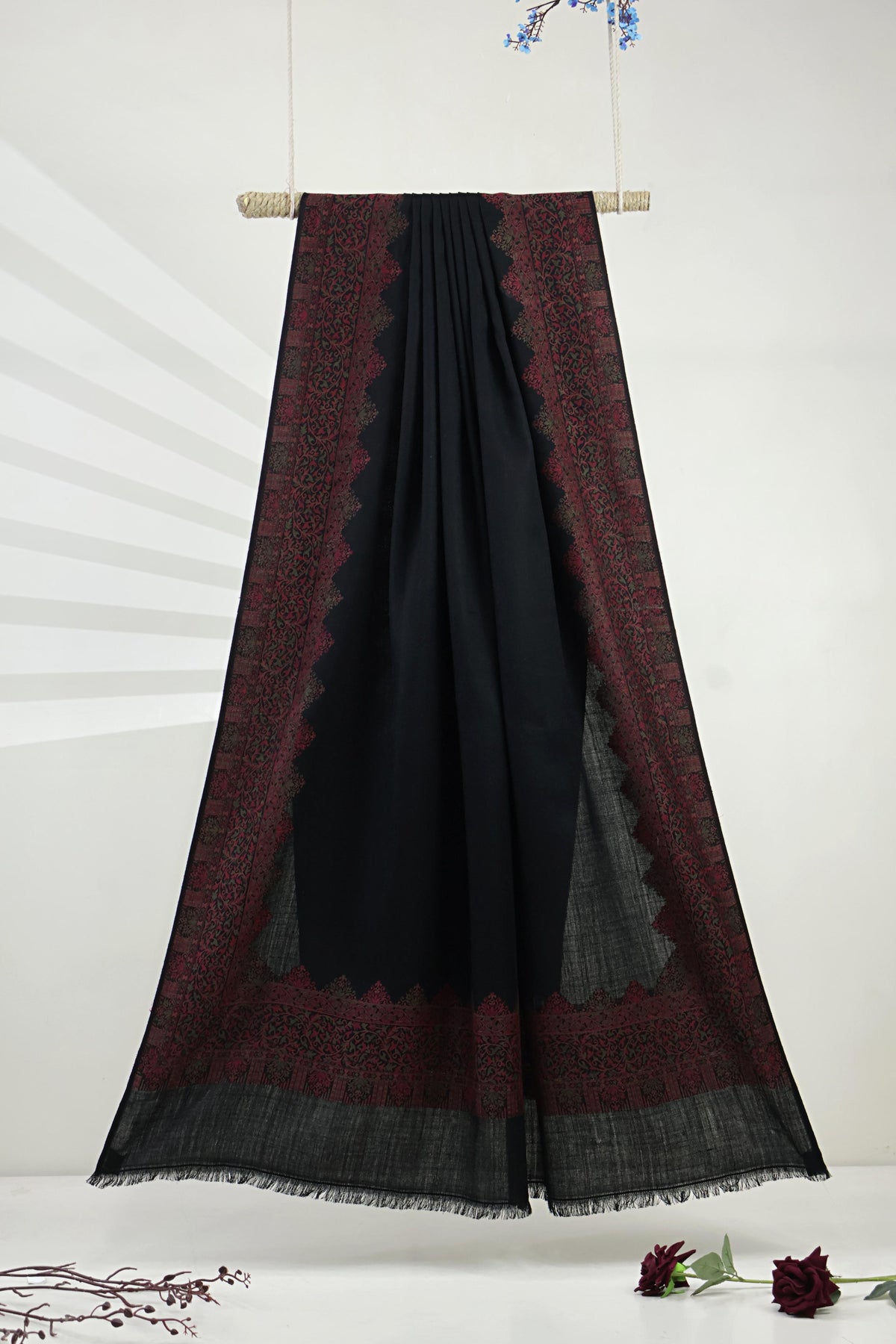 Kani Border Pashmina Shawl  3938 Black B