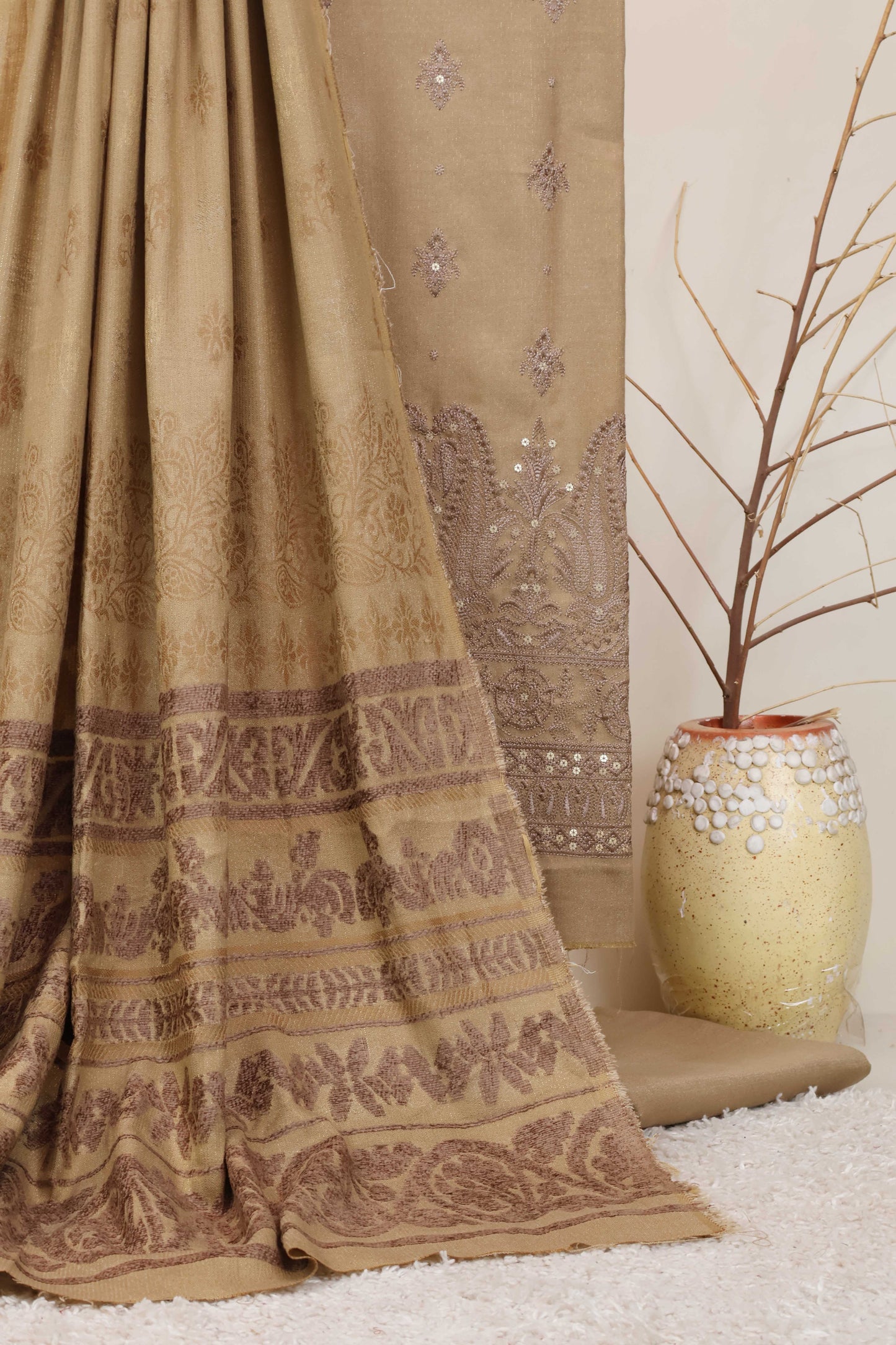 3Piece - Marina Peach Leather Embroidered Suit WAR08